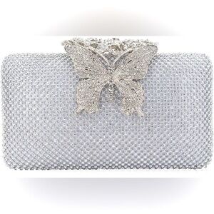 DEXMAY Silver Rhinestone & Crystal Butterfly Clasp w/Dust Bag, EUC